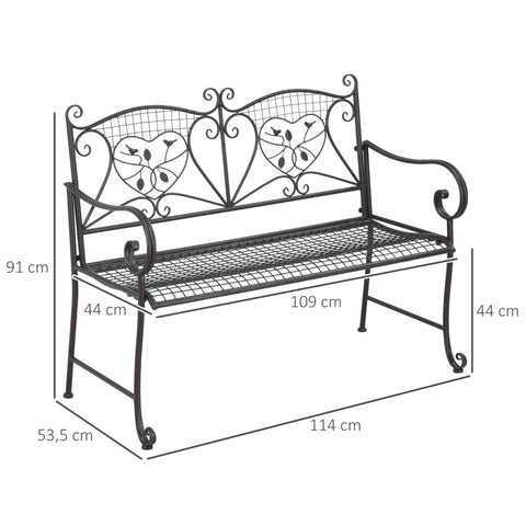 Rootz Garden Bench - Park Bench - 2-Seater Park Bench - Garden Furniture - With Backrest - Up To 220 Kg - Weatherproof - Metal - Coffee - 114 x 53.5 x 91 cm