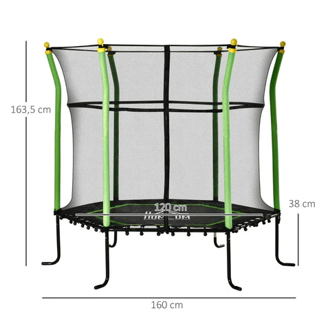 Rootz Trampoline - 5.3Ft Trampoline - For Children - Garden Trampoline - With Safety Net - Mini Trampoline - Steel - Green - 163.5H cm to 60 kg