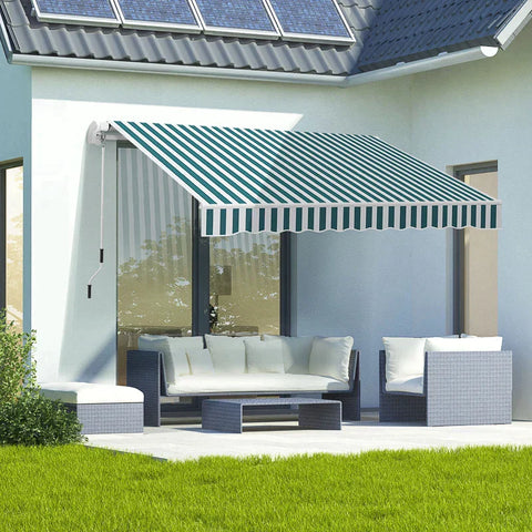 Rootz Window Awning - Awning - Sun Protection - Retractable - With Hand Crank - Metal Frame - White/Green - 3.95 x 2.45 x 3.50 m