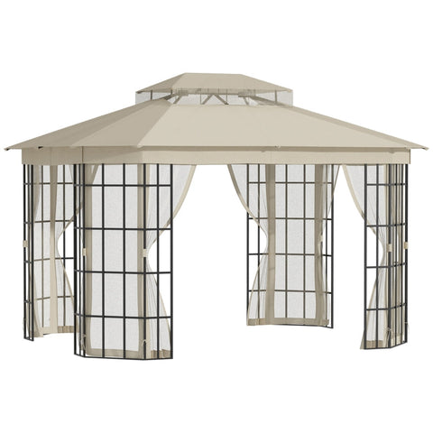 Rootz Gazebo - Garden Pavilion - Garden Tent - Marquee Party Tent With 4 X Mosquito Net - Breathable - Double Roof - Metal - Polyester - Black + Beige - 365L x 300W x 265H cm