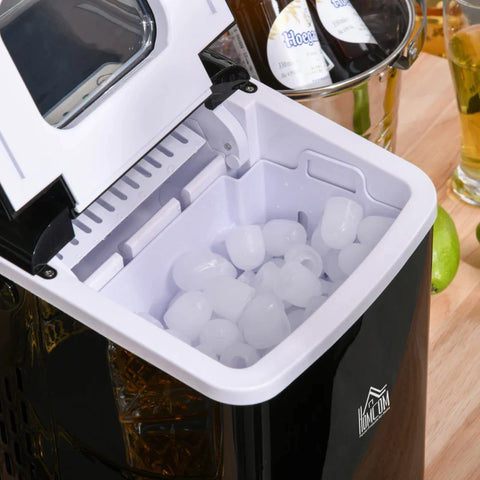 Rootz Ice Cube Machine - 12kg/24h 2l Ice Cube Maker With LED Display - Ice Scoop - Self-cleaning Function - Plastic - Black - 21.2 x 29.5 x 32.6 cm