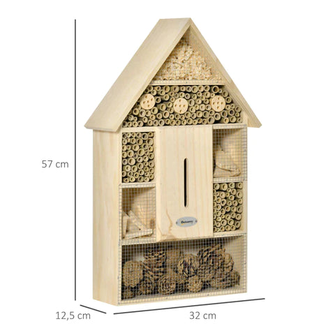 Rootz Insect Hotel - Insectenhuis - Insecten Veilig Onderkomen En Nest - 5 Verdiepingen - Natuurlijk Hout - 32 cm x 12,5 cm x 57 cm