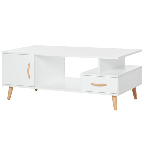Rootz Coffee Table - Coffee Table - Drawers - Storage Space - TV Furniture - White - Natural - Processed Wood