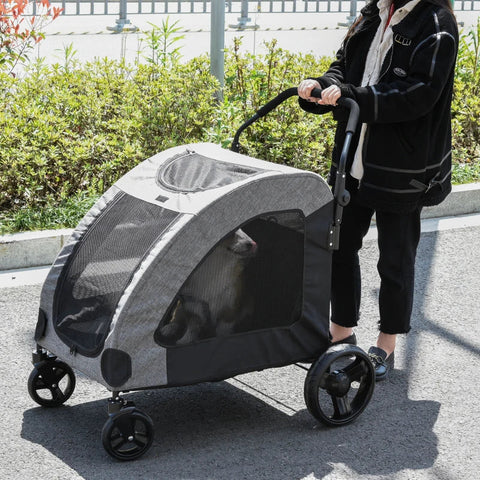 Rootz Pet Trolley - Pet Stroller - Pet Buggy - Dog Buggy - Dog Trailer - Pet Trailer - Gray/Black - 98x82x110 Cm