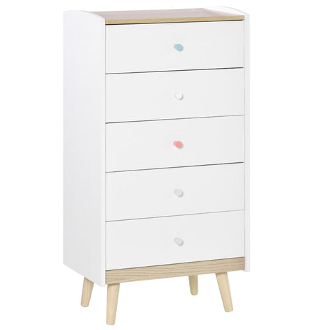 Rootz Children's Cabinet - Children's Chest Of Drawers With 5 Drawers - Children's Cabinet With Anti-tipping Device - White - 55 x 36 x 108 cm
