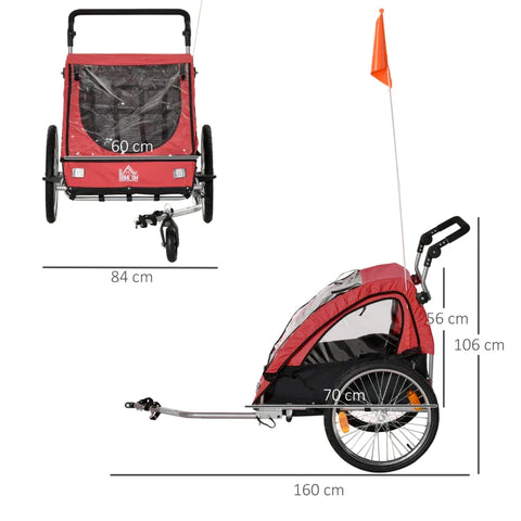 Rootz Bike Trailer - Children's Trailer - Child Bike Trailer - Foldable Bike Trailer - 360° Rotatable - Rain Cover - Red/Black - 160 x 84 x 106 cm