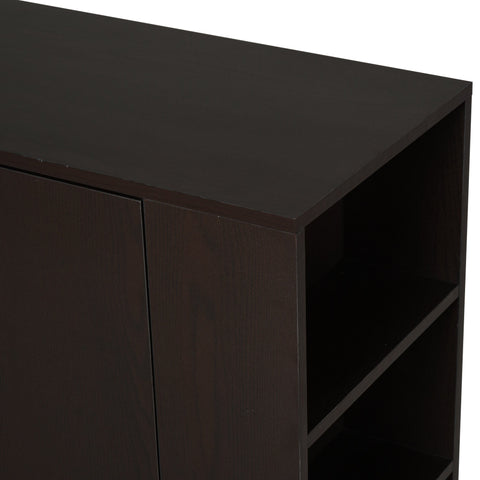 Rootz Sideboard - Side Cabinet - Highboard - Chest of Drawers - 2 French Doors - Processed Wood - Solid Wood - Sides - Coffee Color - 120 x 38 x 84 cm