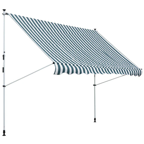 Rootz Clamp Awning - Awning - Folding Arm Awning - Height Adjustable - Weatherproof - Blue/White - 300 cm × 150 cm x 280 cm