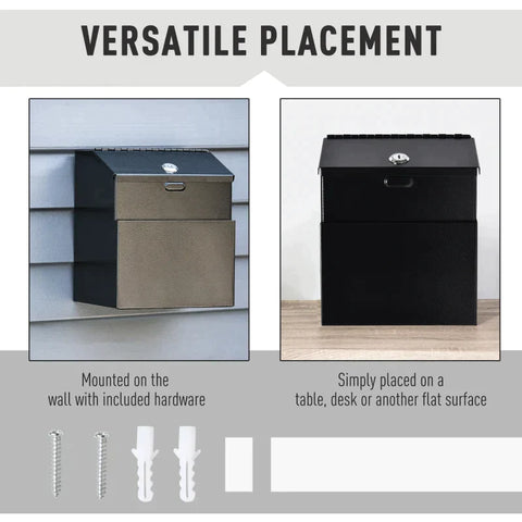 Rootz Suggestiebox - Donatiebox - Brievenbus - Brievenbus Met Slot - Verzamelbox - Sleutelbox - Wandmontage Stalen Brievenbus - Zwart - 15 x 18 x 22 cm