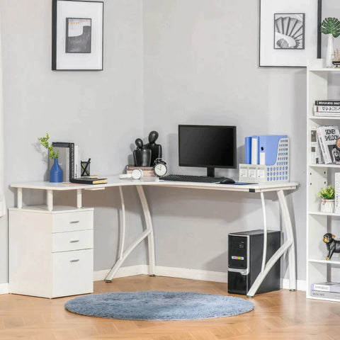 Rootz Desk - L-Shaped Desk - Computer Desk - Table L-Shaped - White - 143.5 x 143.5 x 76 cm