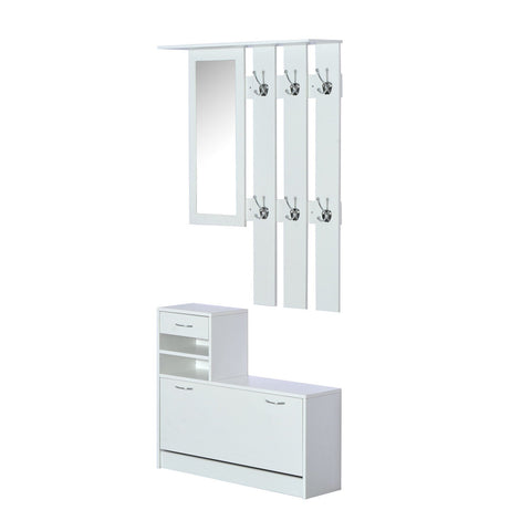 Rootz Wardrobe set - Shoe cabinet - Coat rack - Mirror - Wardrobe panel - Storage space - 1 drawer - 2 storage compartments - White