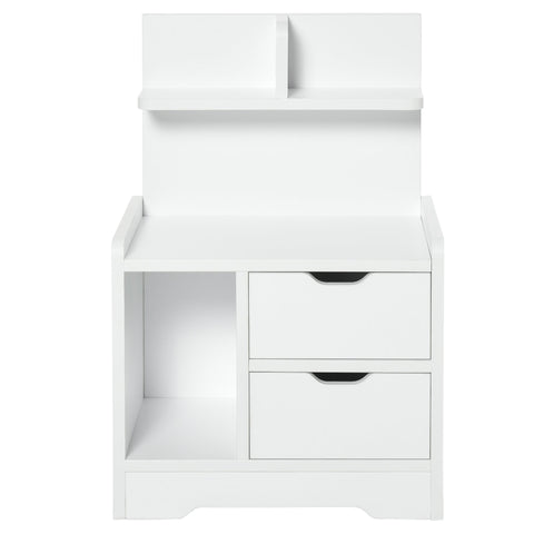 Rootz Bedside Table - 2 Drawers - Storage Space - Rounded Corners - Processed Wood - 40 x 30 x 60 cm - White