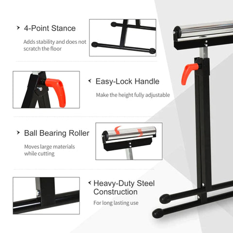 Rootz Roller Stand - Roller Support - Adjustable Roller Stand - Auxiliary Stand - Support Stand - Metal - Black - 44 X 50 X 68-110 cm