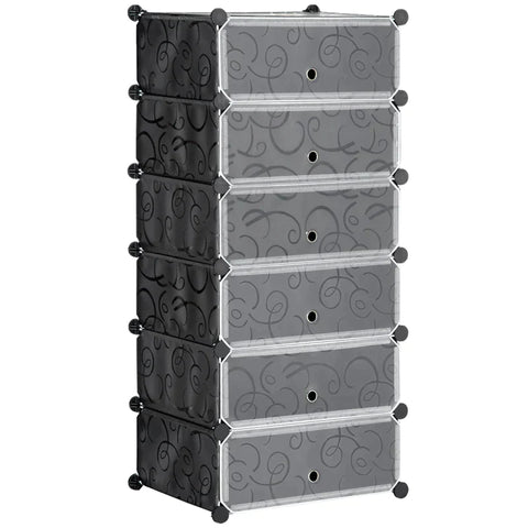 Rootz schoenenrek - modulair schoenenrek voor 6 paar schoenen - abs connectoren - deurplaat - houten hamer - zwart - 49L x 36,5B x 108H cm