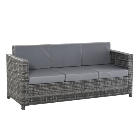 Rootz Sofa - 3-Seater Lounge Sofa - Poly Rattan Sofa - Metal - Grey