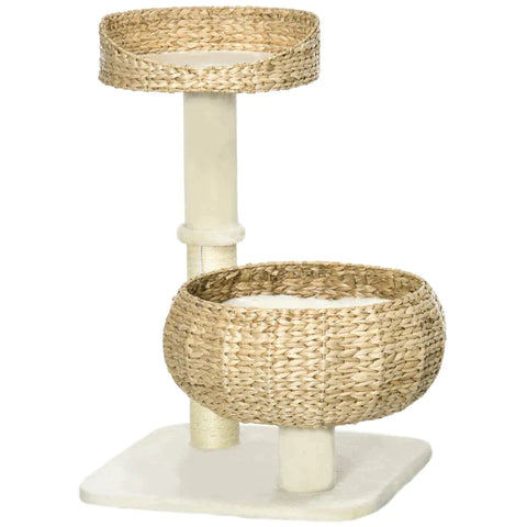 Rootz Scratching Post - Two Cat Beds - With Washable Cushions - Two Scratching Posts - Toy Ball - Beige/Cream White - 48 x 48 x 72cm