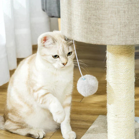 Rootz Scratching Post - Cat Tree - Cat Crate - Climbing Tree For Cats With Cat Ball - Grey - 30 x 30 x 50 cm