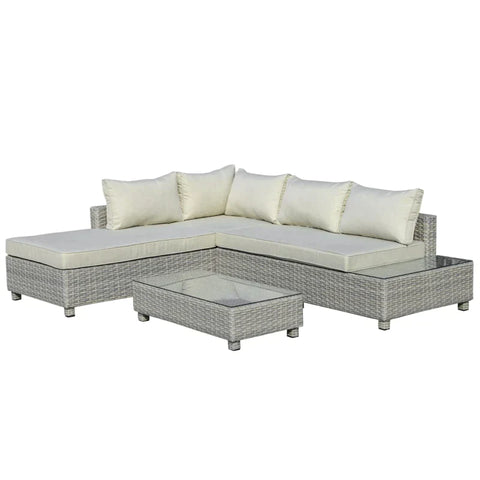 Rootz Polyrattan Tuinmeubelset - Tuinset - Loungeset - Loungemeubel Met Bijzettafel - Kussens - Grijs/Beige - 209B x 83D x 59H cm