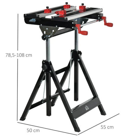 Rootz Work Bench - Foldable Work Bench - Tool Stand - Adjustable Height and Clamps - Carpenter Saw Table - 55 cm x 50 cm x 108 cm