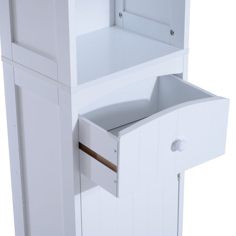 Rootz Bathroom Cabinet - Bathroom Furniture - 3 Shelves - 34 x 24 x 170 cm - 1 Drawer - 1 Door - High Cabinet - MDF - White