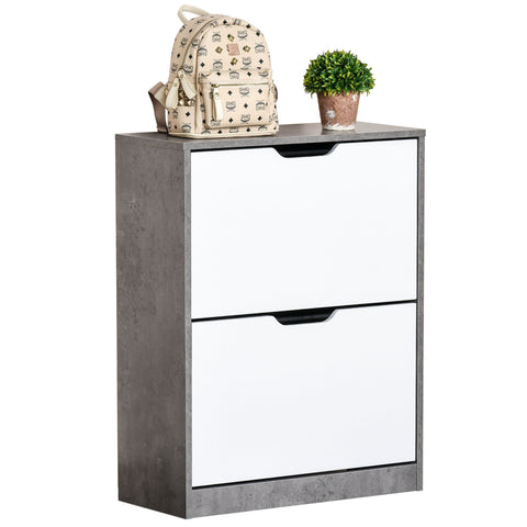 Rootz Schoenenkast - Schoenenrek - 2 Kantelbare Lades - Spaanplaat - Grijs/Wit - 62,5 x 24 x 81 cm