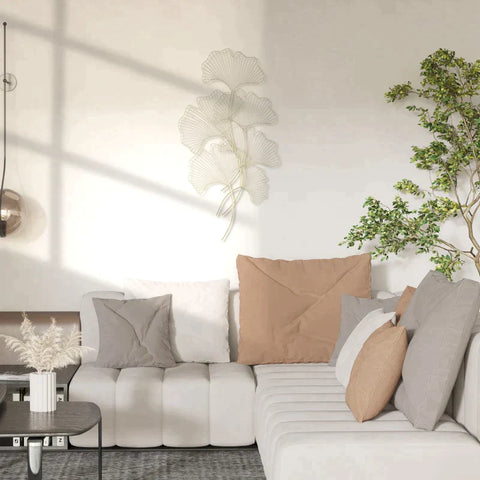 Rootz 3d Mural Modern Wall Decoration - Metal Wall Decor - Ginkgo Leaves - Gold - 51W x 3.5D x 94.5H cm