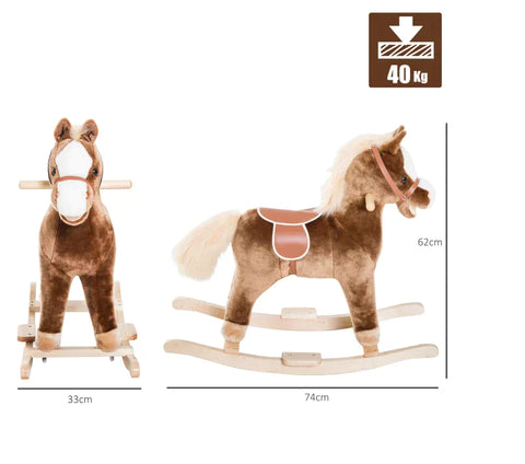 Rootz Rocking Horse - Baby Rocking Animal - Children Plush - Brown - L74 x W33 x H62 cm