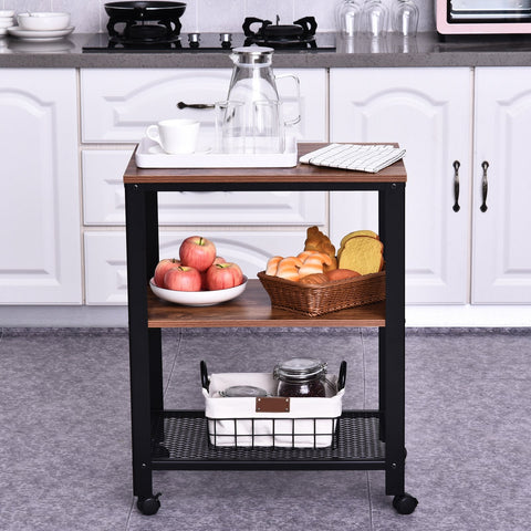 Rootz Keukentrolley - Keukentrolley - Serveerwagen - Keukenkast - 60 x 40 x 76,5 cm - 4 Wielen - Bewerkt Hout - Zwart - Bruin