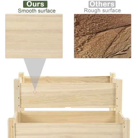 Rootz Verhoogd Bed - 2 Niveaus - Koud Kader - Kruidenbed - Plantenbak Met 8 Afwateringsgaten - Massief Hout - Naturel - 86 x 85 x 72 cm