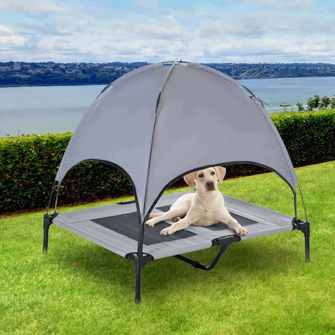 Rootz Pet Bed - Dog Bed - Outdoor Dog Lounger - Bed With Canopy - UV Protection - Breathable - Grey - 92 X 76 X 90 Cm