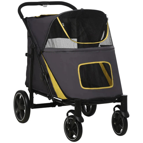 Rootz Folding Dog Trolley - One-click System - Foldable - 2 Safety Lines - Dark Gray + Black - 112L x 65W x 100H cm