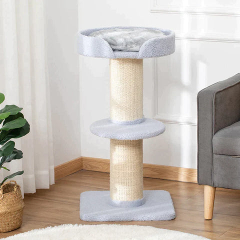 Rootz Cat Tree - Play Tree - Scratching Post With Platform - Sisal E1 Chipboard Plush - Light Blue - 45 x 45 x 91 cm