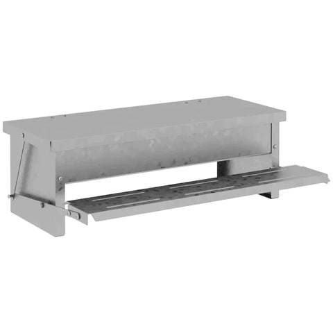 Rootz Chicken Feeder - 5 Chicken Automatic Feeder - Galvanized Iron - Aluminum - Silver - 56W x 36D x 18.5H cm