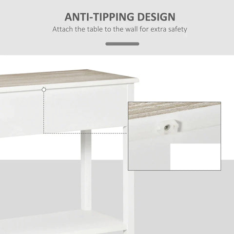 Rootz Console Table - Console Table With 2 Drawers - Retro Design Entrance Hall - Living Room - Bedroom - White + Natural - 100 cm x 40 cm x 80 cm