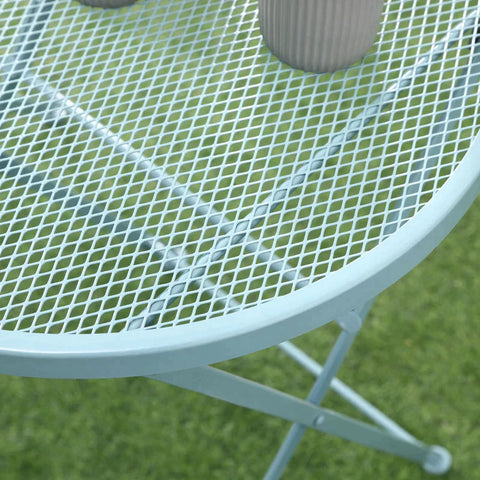 Rootz Bistro-Set – Gartensitzgruppe – Gartengruppenbestuhlung – Gruppenbestuhlung – 1 klappbarer Tisch + 2 klappbare Stühle – Metall – Hellblau