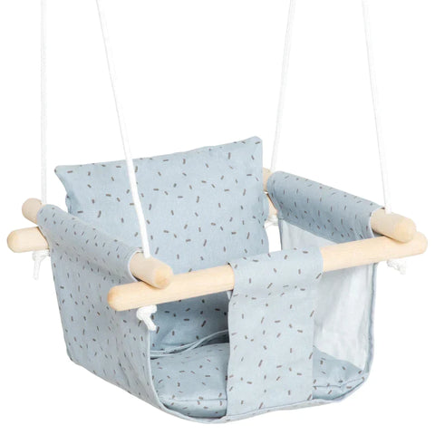 Rootz Kinderschaukel mit Sicherheitsgurtkissen – faltbare Babyschaukel – Kleinkindschaukel – Babysitz – Baumwolle – Pappelholz – Grau – 40 x 40 B x 180 H cm