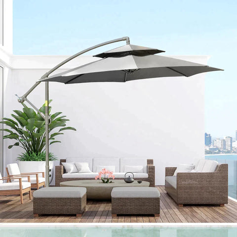 Rootz Cantilever Umbrella - Parasol Cantilever - Parasol - Umbrella - Sun Protection - With Double Roof - Polyester/steel - Light Grey