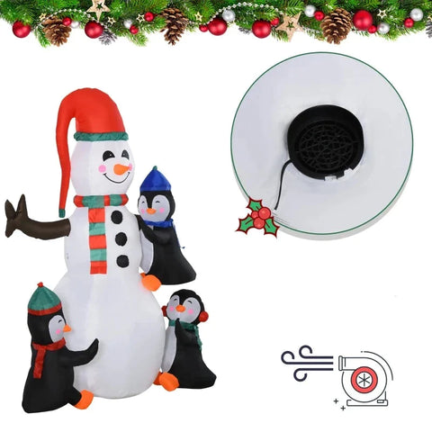 Rootz Kerstopblaasbaar - Sneeuwpop Opblaasbaar - Feestelijke Sneeuwpop En Pinguïns - Sneeuwpop Decoratie - Polyester Opblaasbaar - 140 X 70 X 180 Cm