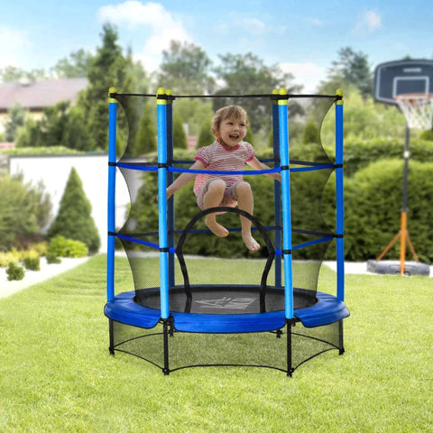 Rootz Trampoline Voor Kinderen - Fitness Trampoline Met Veiligheidsnet - Randafdekking - Rubberen Touw - Binnen - Buiten - Springen - Tuin Trampoline - Staal - Blauw