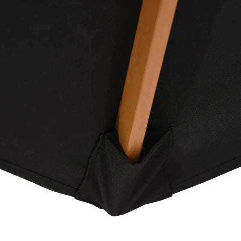 Rootz Parasol - Wood Garden Parasol - 3 Tier Sun Protection - Sun Shade - Wooden Umbrella Canopy - Polyester - Black - Ø2.5 x 2.3 m