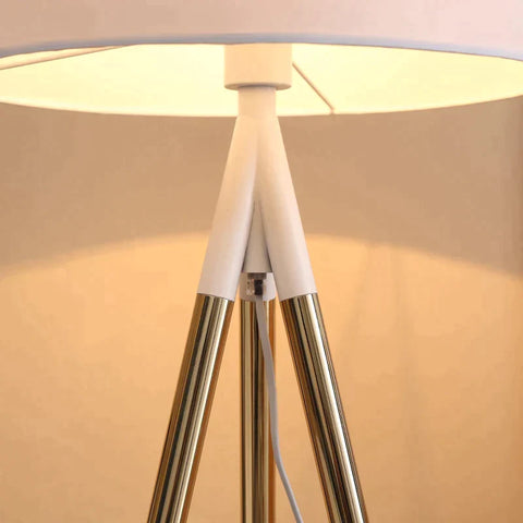 Rootz Floor Lamp - Tripod Floor Lamp - Modern Floor Lamp With E27 Socket - Living Room - Bedroom - Study - White + Gold - 53 cm x 53 cm x 144 cm
