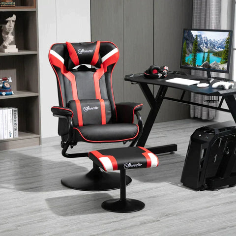 Rootz Relax Chair - Relaxation Chair - With Stool - TV Chair - Upholstered Chair - Game Style - Gaming Chair - Reclining Function - 130° Tiltable - Black/Red - 67 x 82.5 x 103 cm