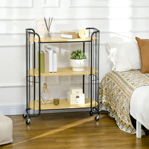 Rootz Industrial Design Kitchen Trolley - with 3 Shelves - Multi-Purpose Trolley - Serving Trolley - 4 Wheels - Chipboard - Brown + Black - 79L x 39W x 95H cm