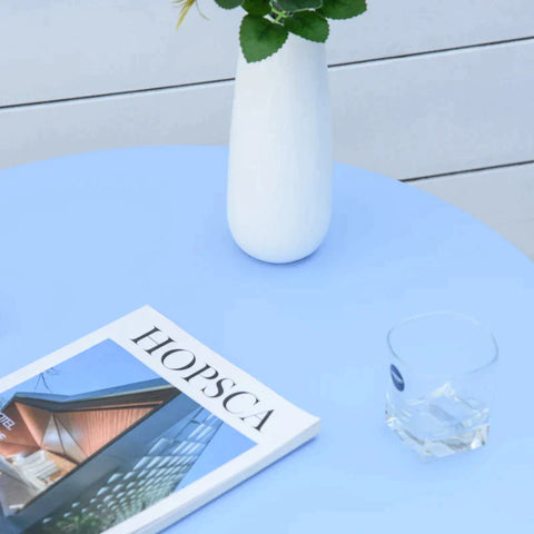 Rootz 3 Piece Garden Set - Bistro Table Set - Chairs - Rotary Table - Metal - Light Blue - Ø60L x 71H cm