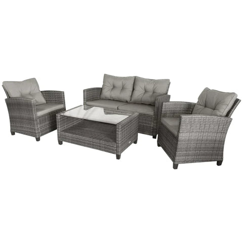 Rootz Sofa Set - Garden Furniture Set - Poly Rattan Seating Set - Double Sofa - Single Armchairs - Grey - 124 x 68 x 76 cm