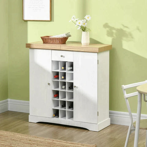 Rootz Cabinet - Kitchen Cabinet - Elegant Wine Rack - For 18 Bottles With 2 Cabinets - MDF - White - 140L x 36.5W x 91.5Hcm