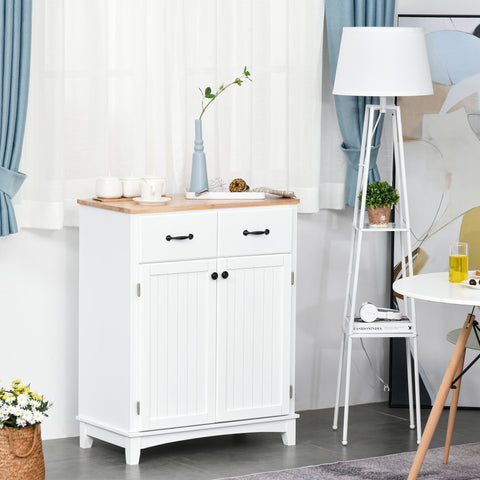 Rootz Kitchen Cabinet - Sideboard With 2 Drawers - Storage Cabinet - MDF - White - 74 x 40 x 91.5 cm