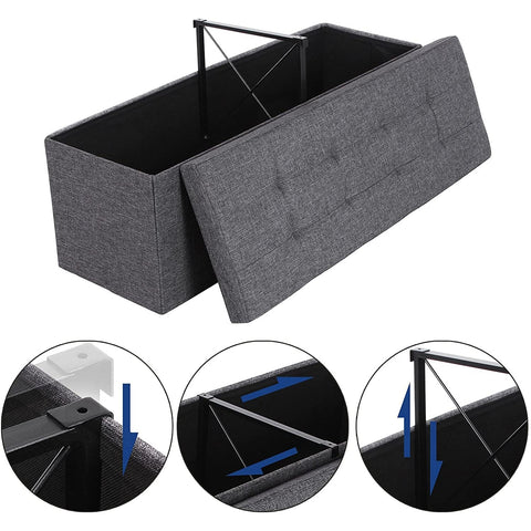 Rootz Hocker - Pouf - Folding Chair With Storage Space - Chest - Bench - Dark Gray