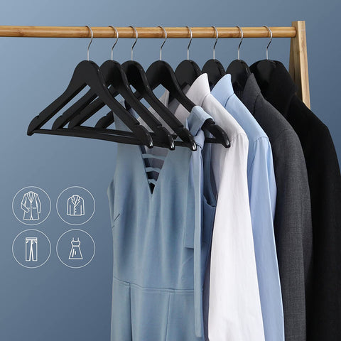 Rootz Kleiderbügel aus Ahornholz 10 Stück – Kleiderbügel – drehbar – Schwarz – 44,5 x 1,2 x 23 cm (LxBxH)
