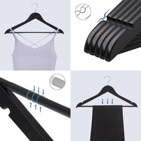 Rootz Kleiderbügel aus Ahornholz 10 Stück – Kleiderbügel – drehbar – Schwarz – 44,5 x 1,2 x 23 cm (LxBxH)
